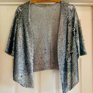 Sequin Open Front Short Sleeve Cardigan